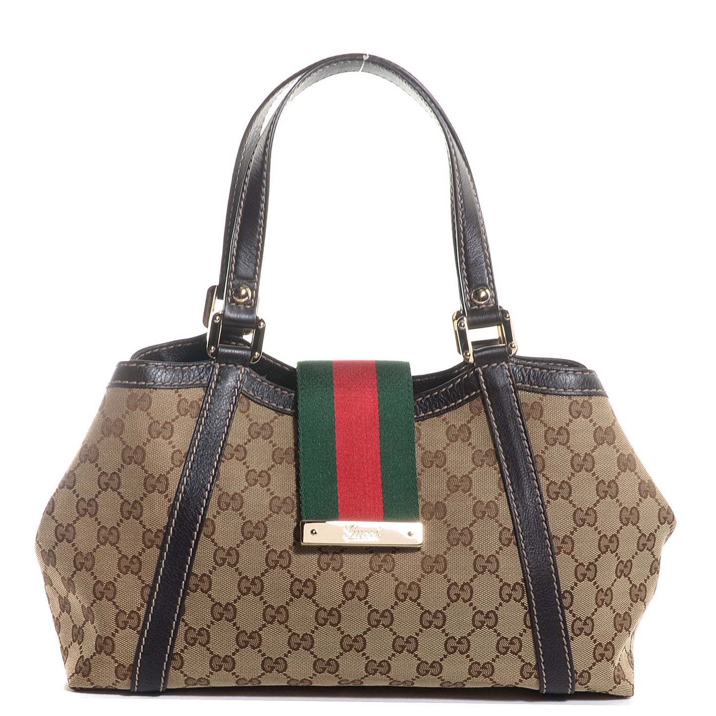 Monogram Medium New Ladies Web Tote Dark Brown