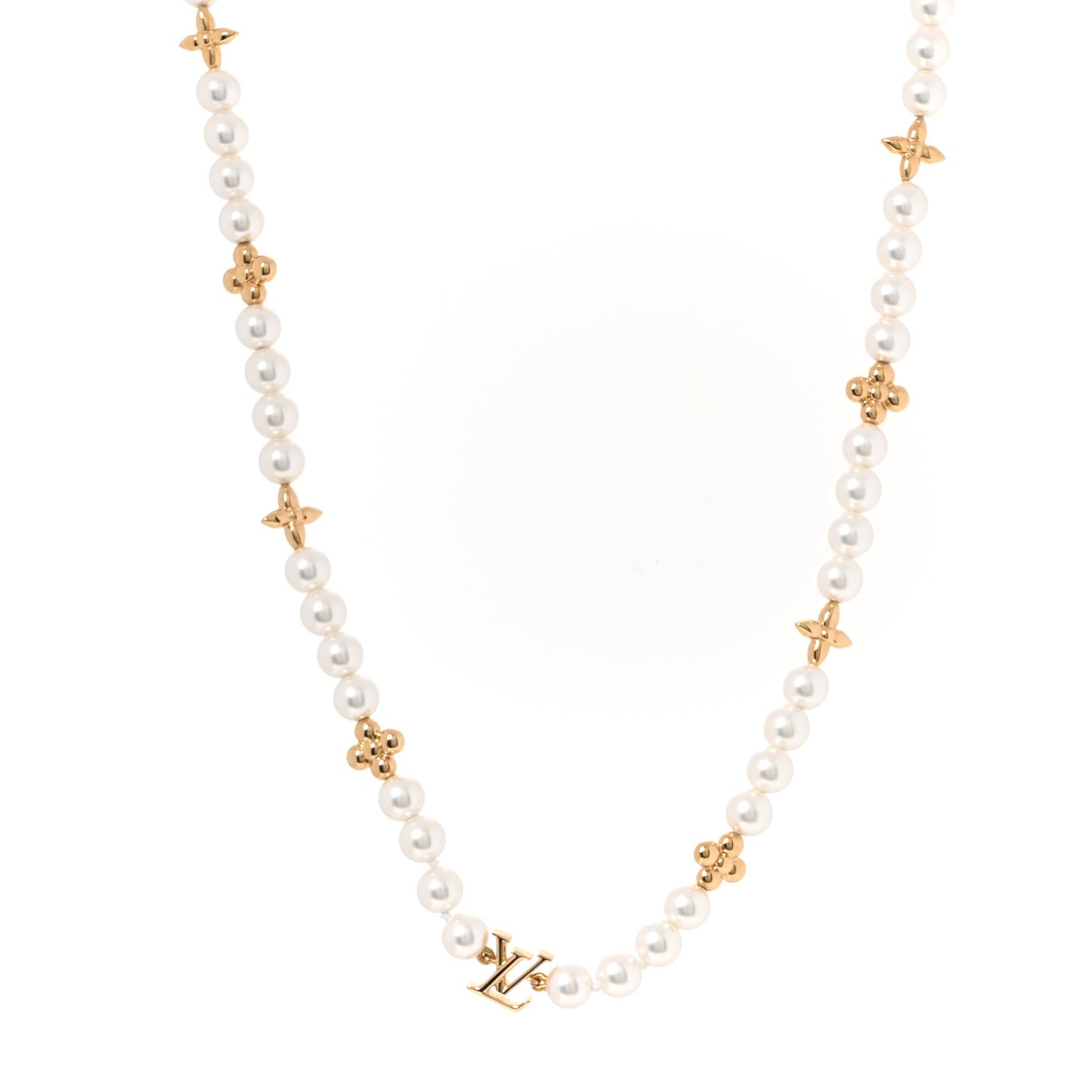 Metal Resin My LV Pearl Necklace White Gold