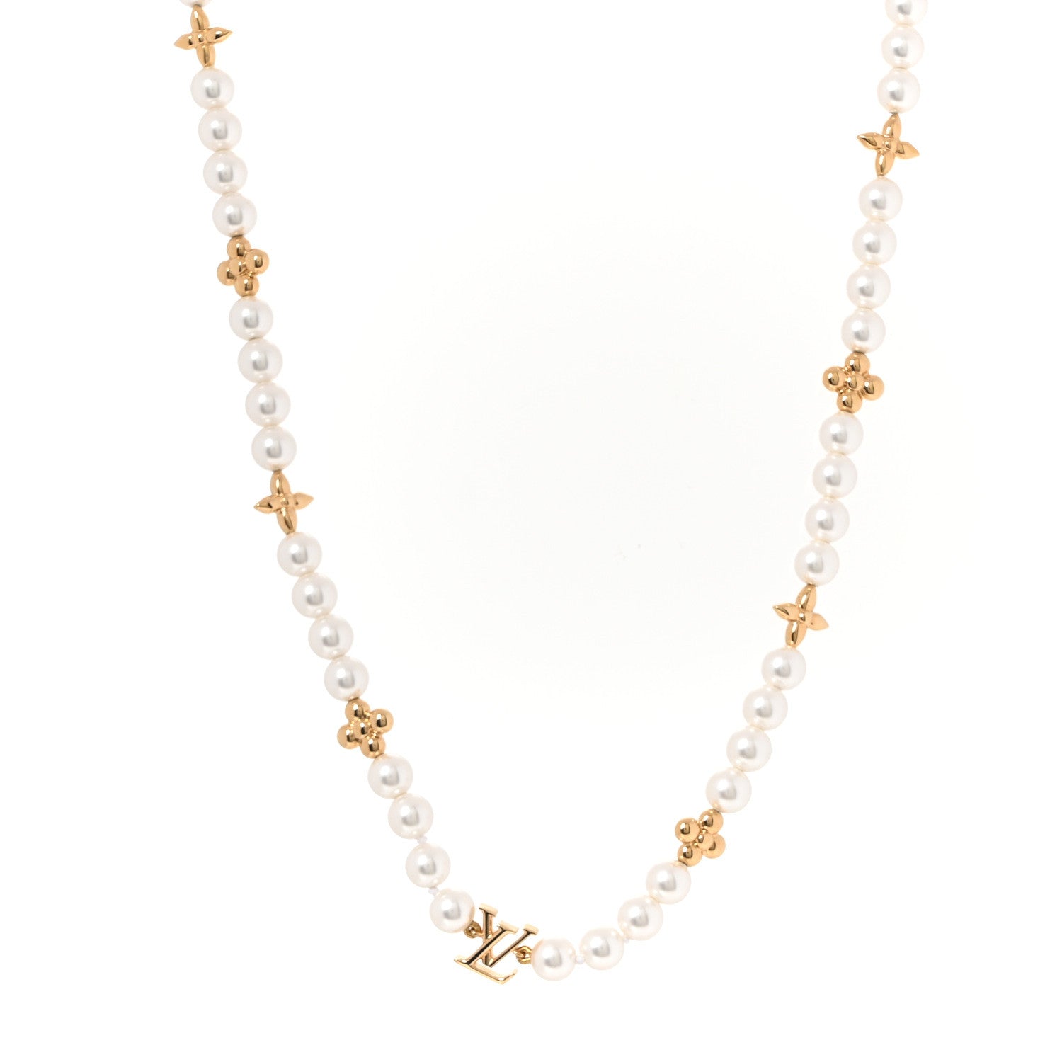 Louis Vuitton Metal Resin My LV Pearl Necklace White Gold 3 of 5