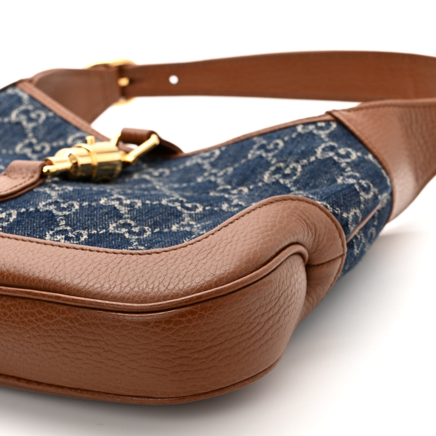 New Denim GG Monogram Calfskin Small Jackie 1961 Hobo Blue Tea Cuir