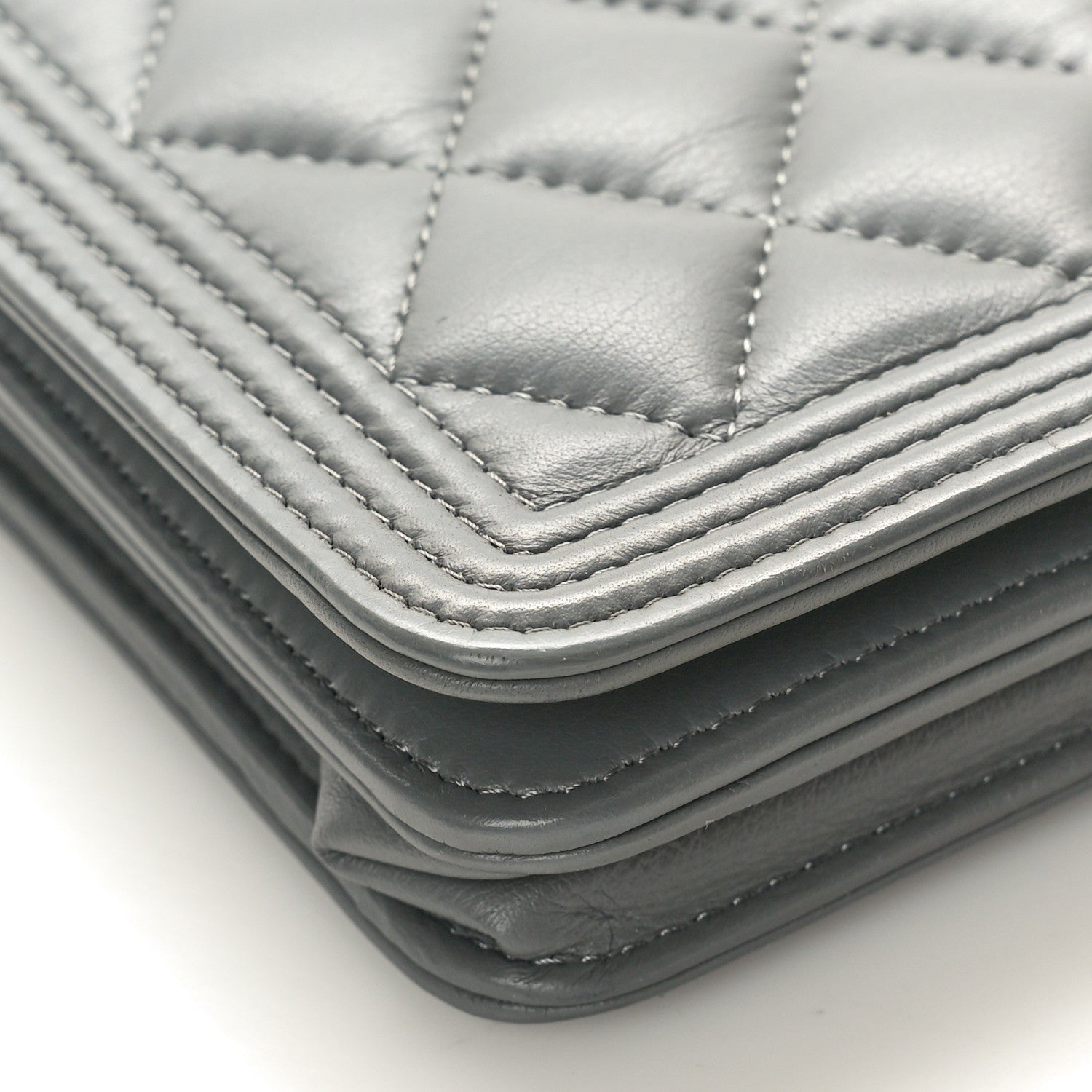 Chanel Lambskin Quilted Boy Wallet On Chain WOC Grey 9 of 10