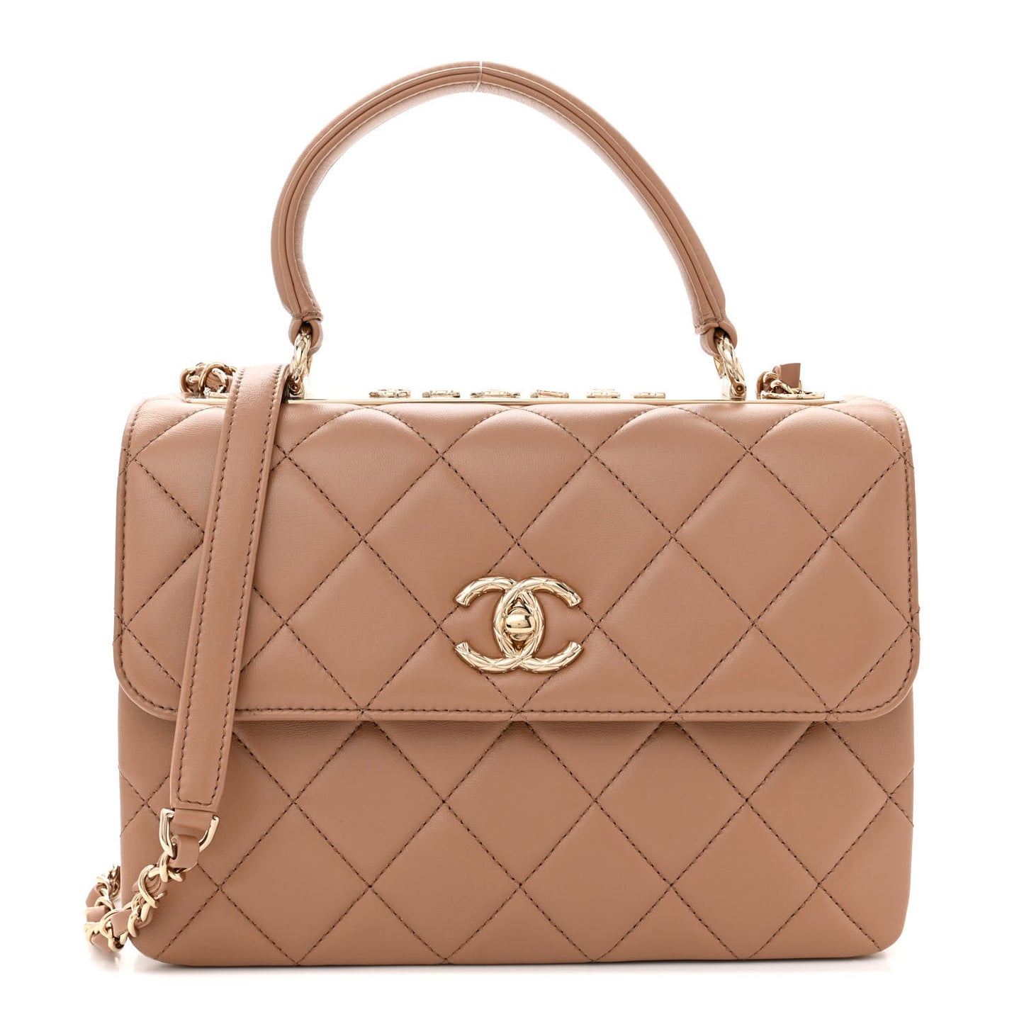 Lambskin Quilted Small Trendy CC Dual Handle Flap Bag Beige