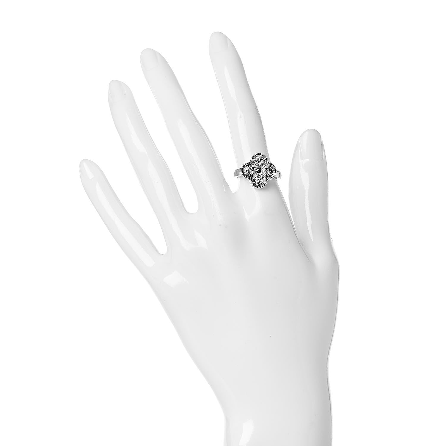 Van Cleef & Arpels 18K White Gold Diamond Vintage Alhambra Ring 52 6 2 of 6