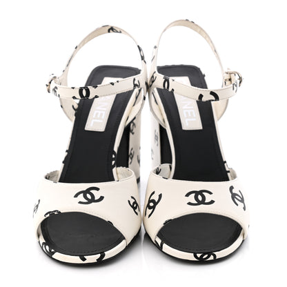 Chanel Printed Lambskin CC Sandals 40 White Black 2 of 13