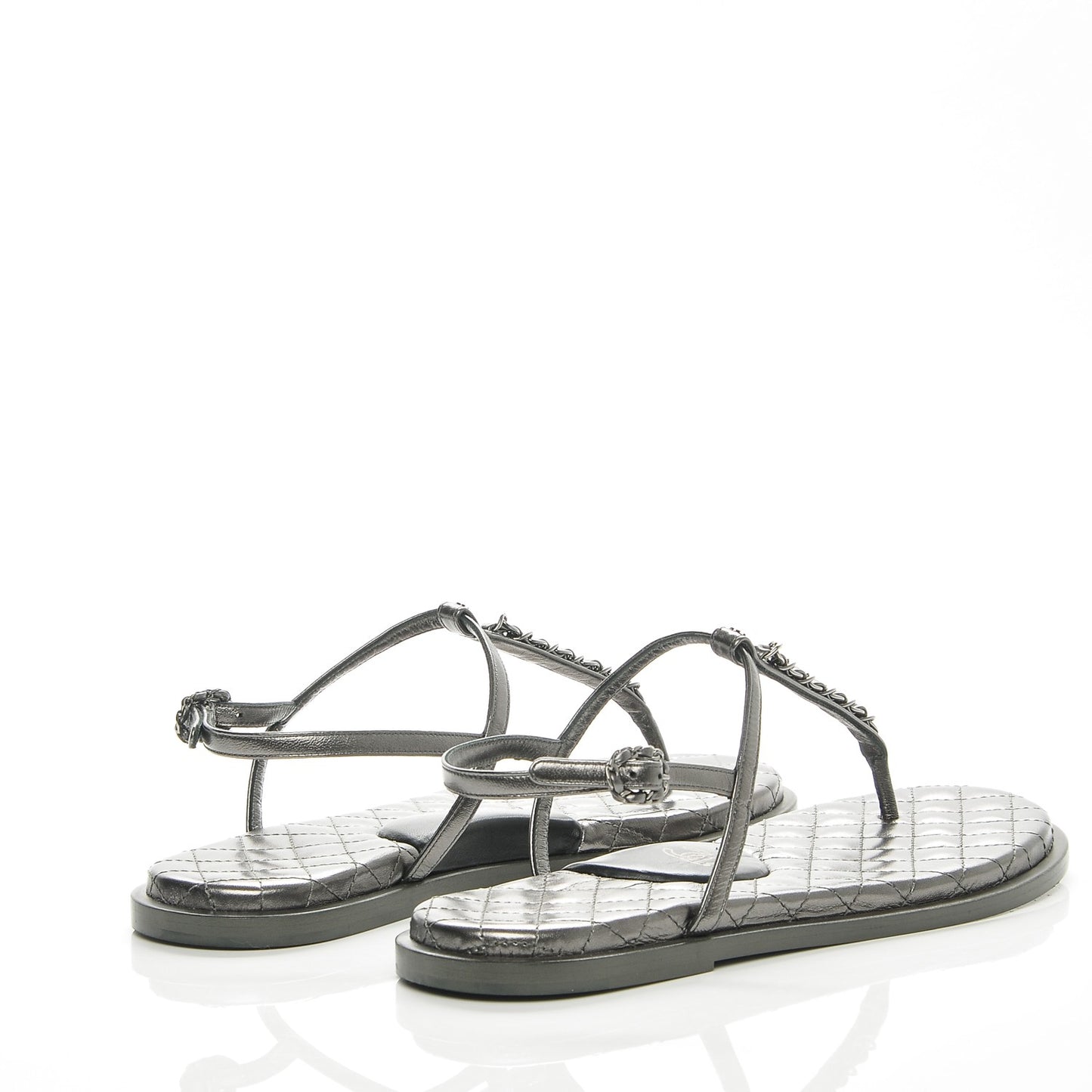 Iridescent Lambskin Chain Thong Sandals 41 Dark Silver