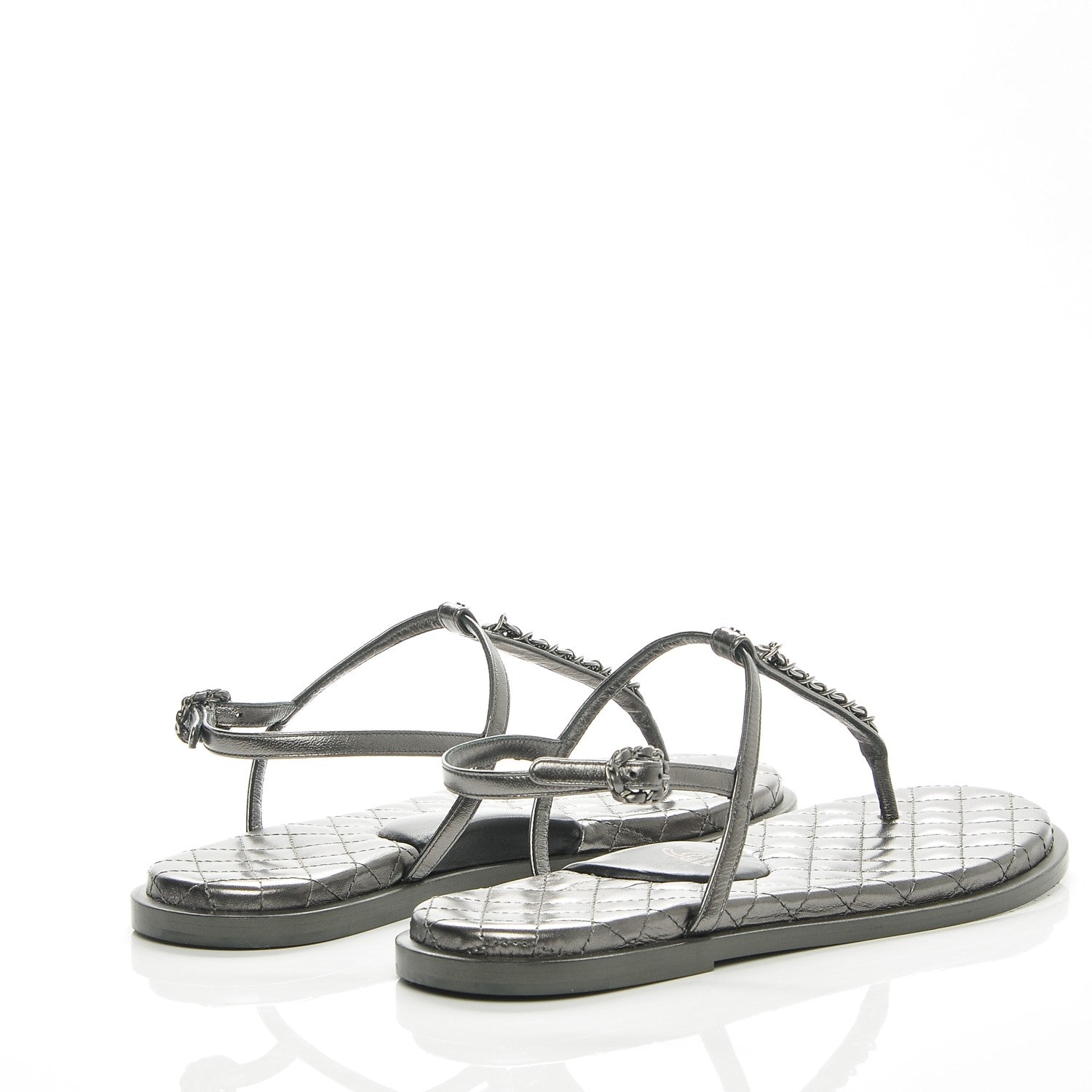 Chanel Iridescent Lambskin Chain Thong Sandals 41 Dark Silver 4 of 8
