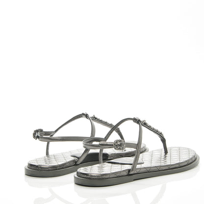 Chanel Iridescent Lambskin Chain Thong Sandals 41 Dark Silver 4 of 8