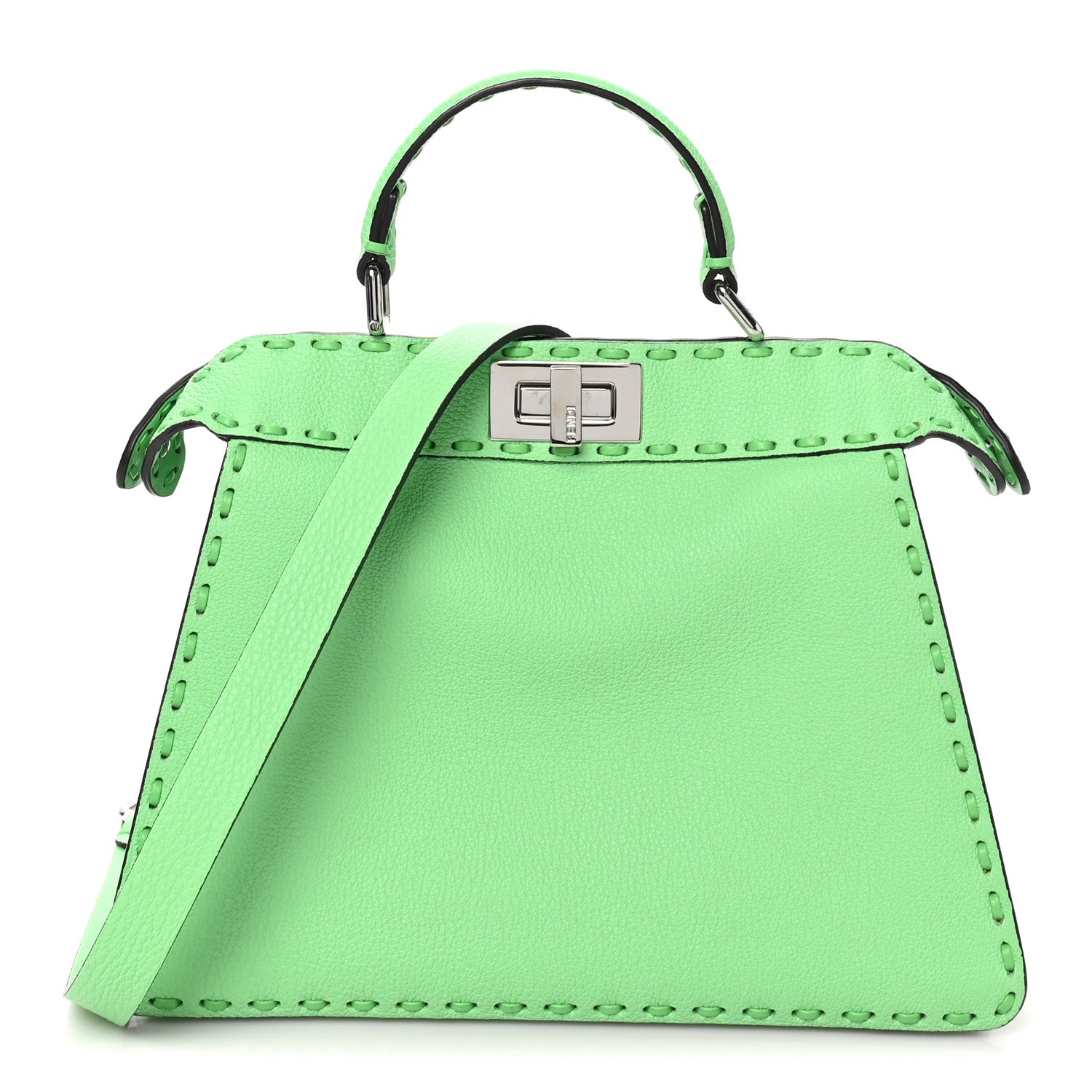 Fendi Cuoio Roma Sellerissima Nappa Sintetica Tape Stitch Small Peekaboo I SEE U Satchel Edamame 1 of 9