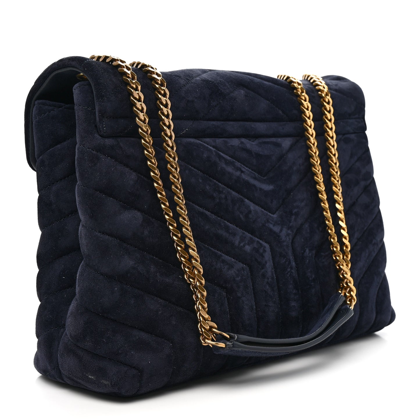 Suede Calfskin Y Quilted Monogram Medium Loulou Chain Satchel Deep Marine