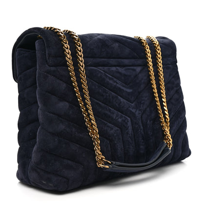 Saint Laurent Suede Calfskin Y Quilted Monogram Medium Loulou Chain Satchel Deep Marine 3 of 12
