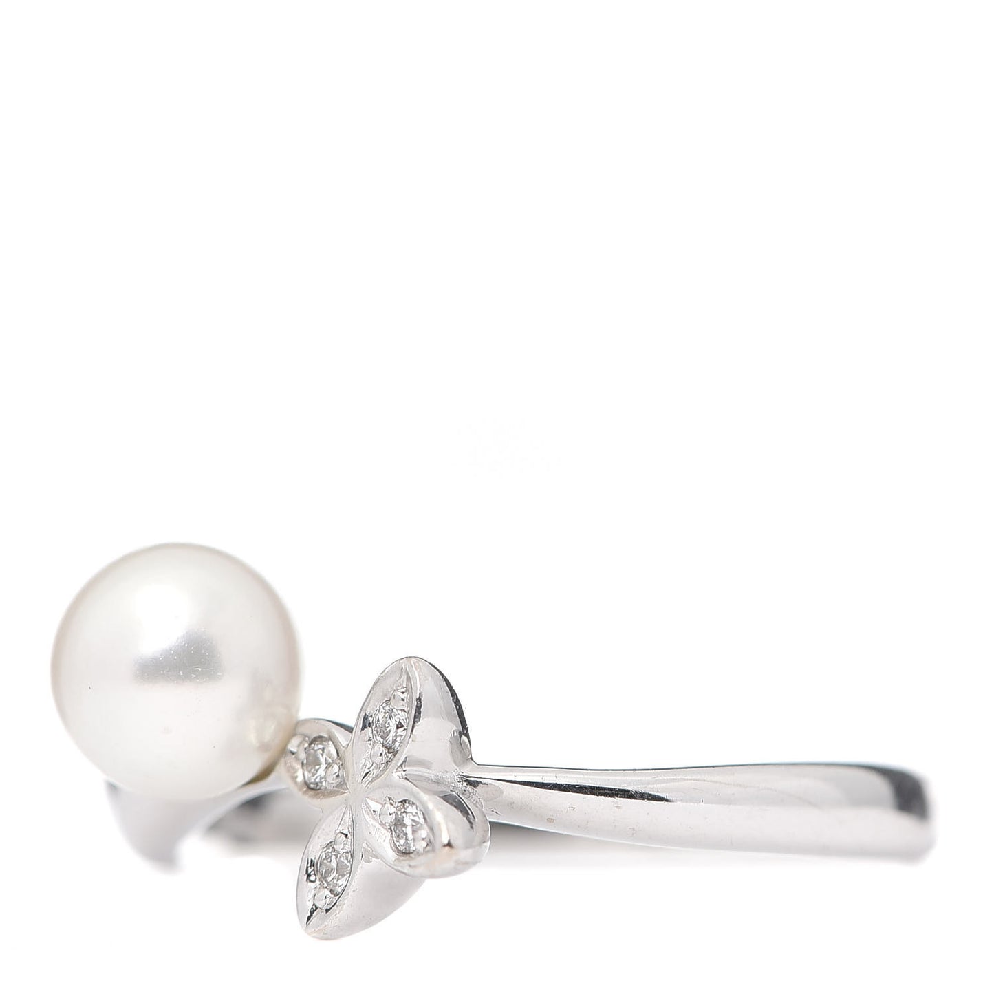 18K White Gold Diamond Akoya Pearl 6mm Flower Ring 51 5.75