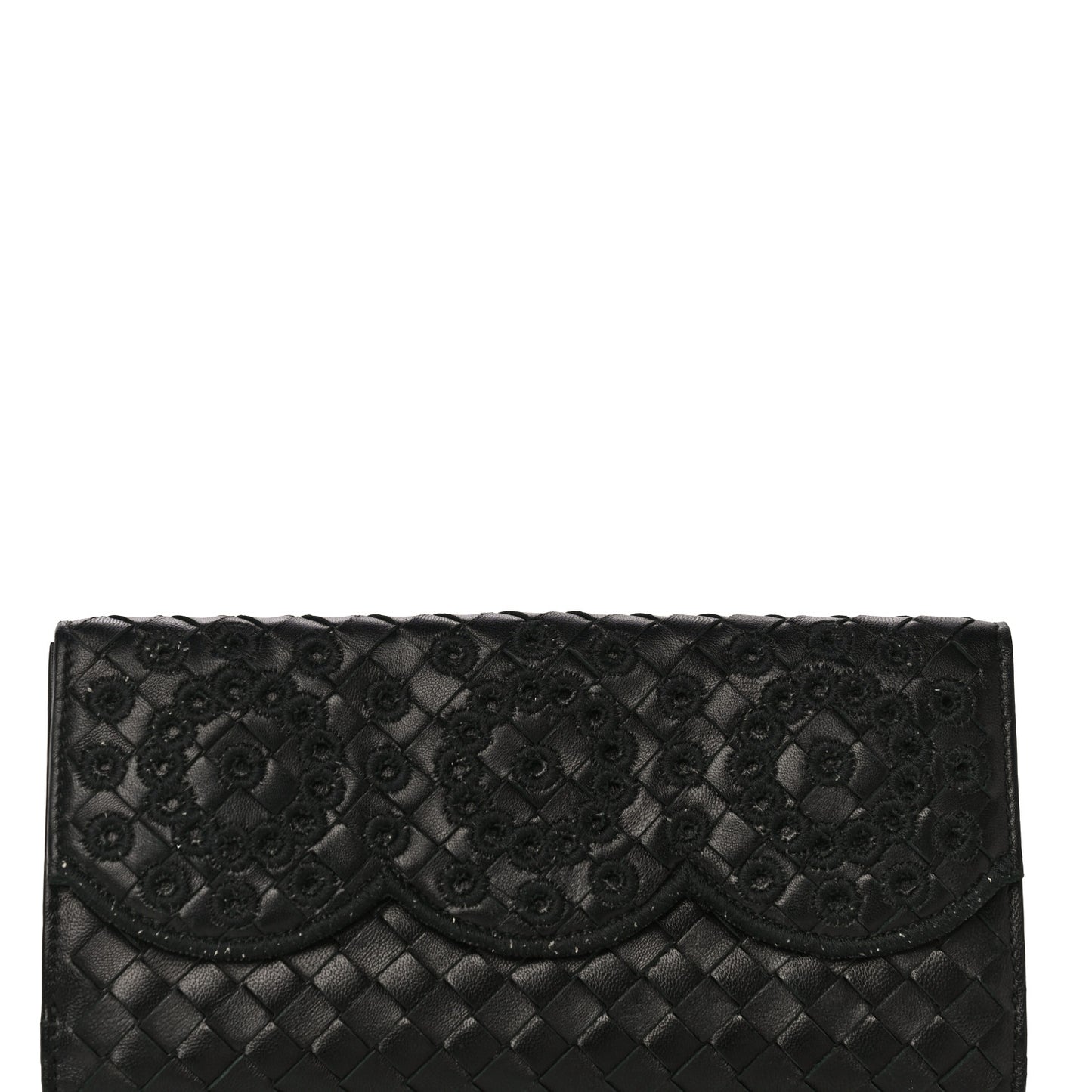 Nappa Intrecciato Embroidered Lace Continental Flap Wallet Black