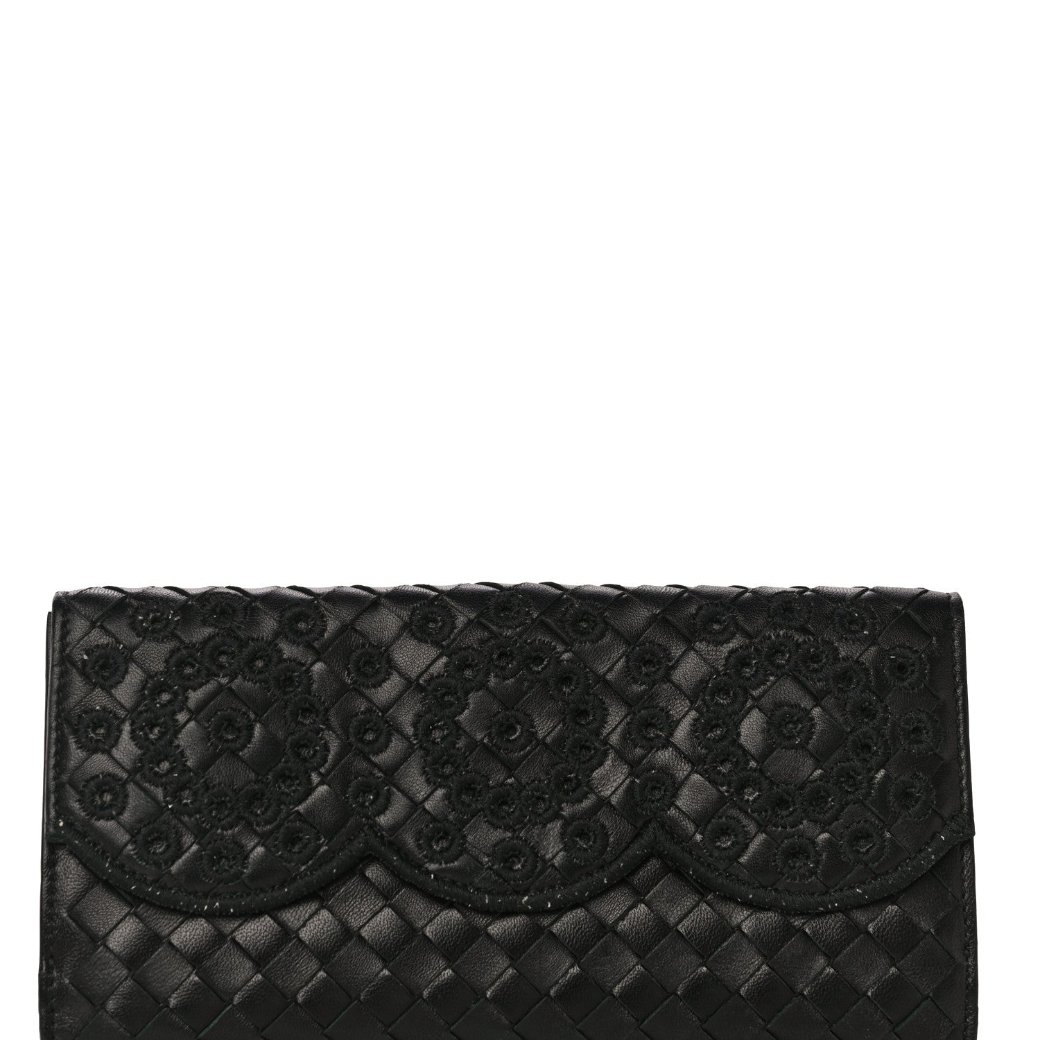 Bottega Veneta Nappa Intrecciato Embroidered Lace Continental Flap Wallet Black 3 of 20