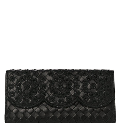 Bottega Veneta Nappa Intrecciato Embroidered Lace Continental Flap Wallet Black 3 of 20