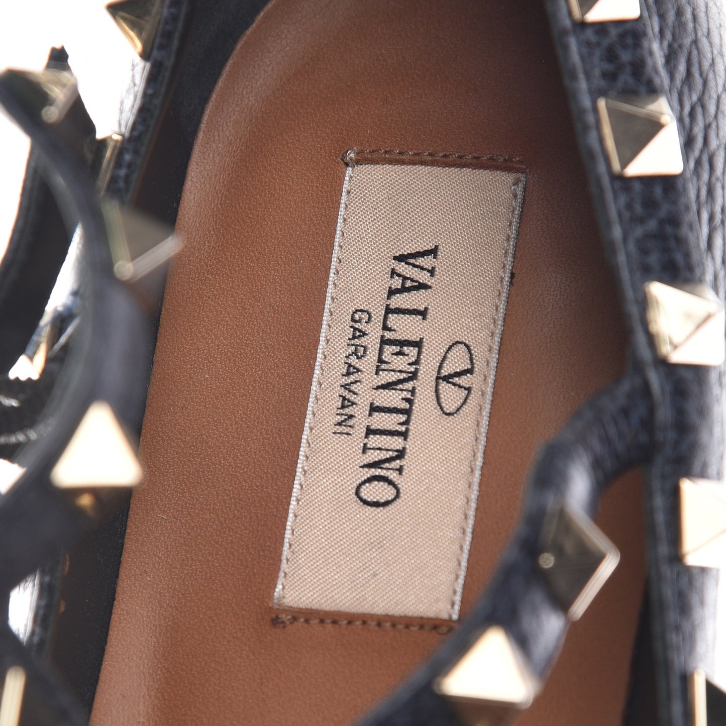 Pebbled Calfskin Rockstud Cage Ballerina Flats 37 Deep Denim