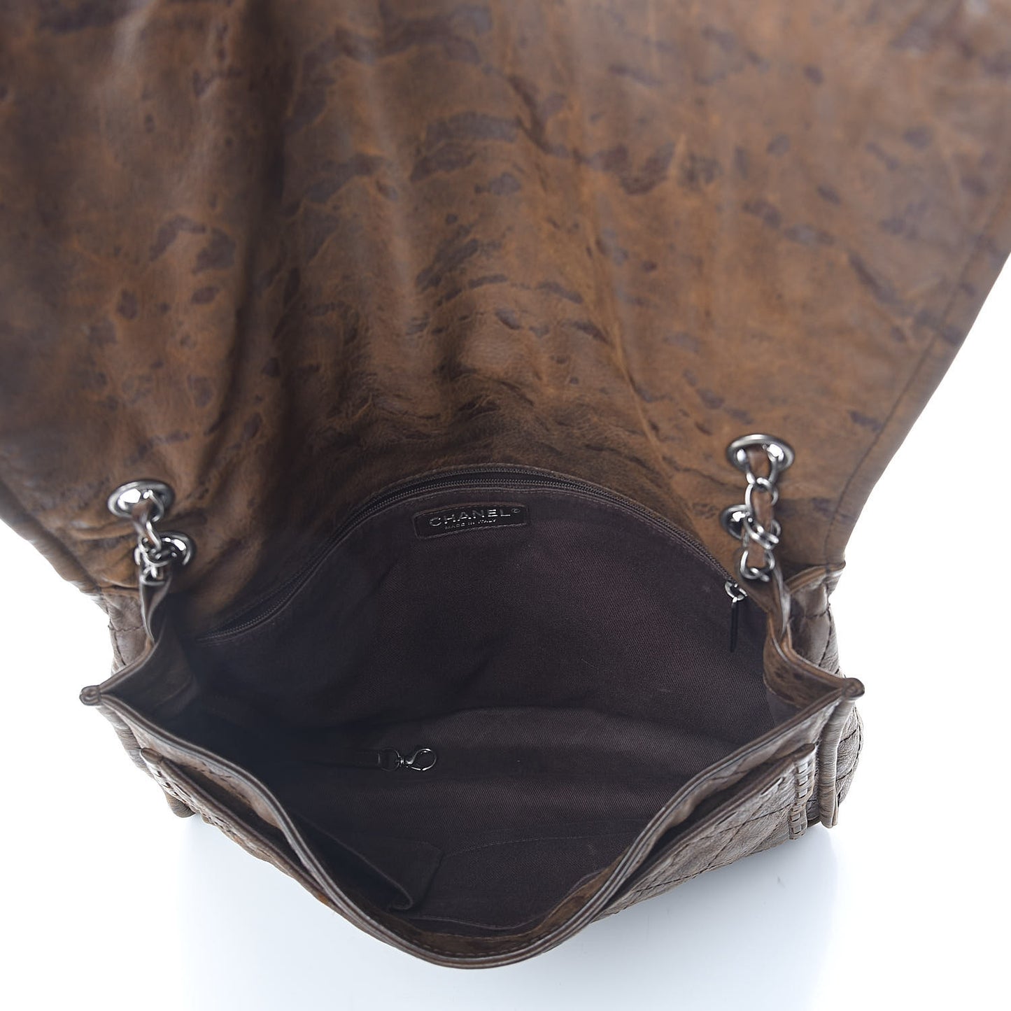 Aged Crumpled Calfskin Vintage Flap Brown