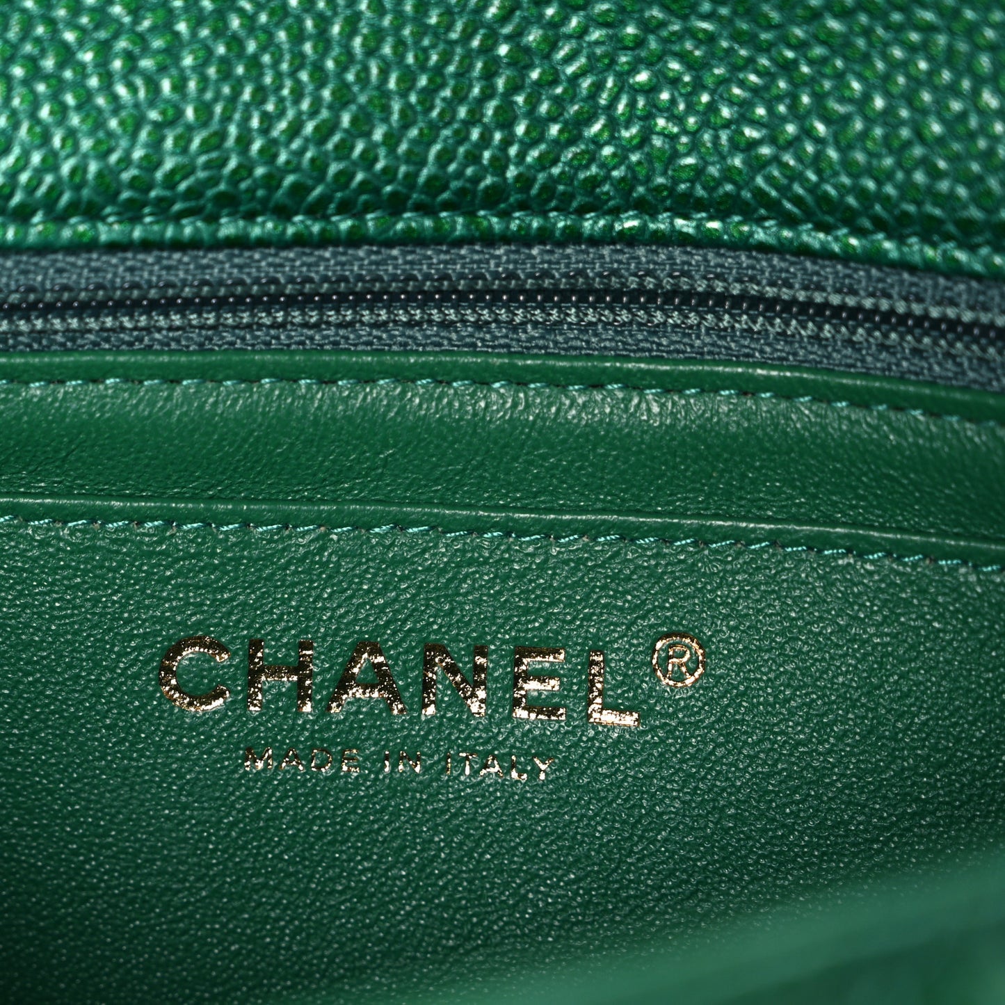 Metallic Caviar Quilted Mini Rectangular Flap Green