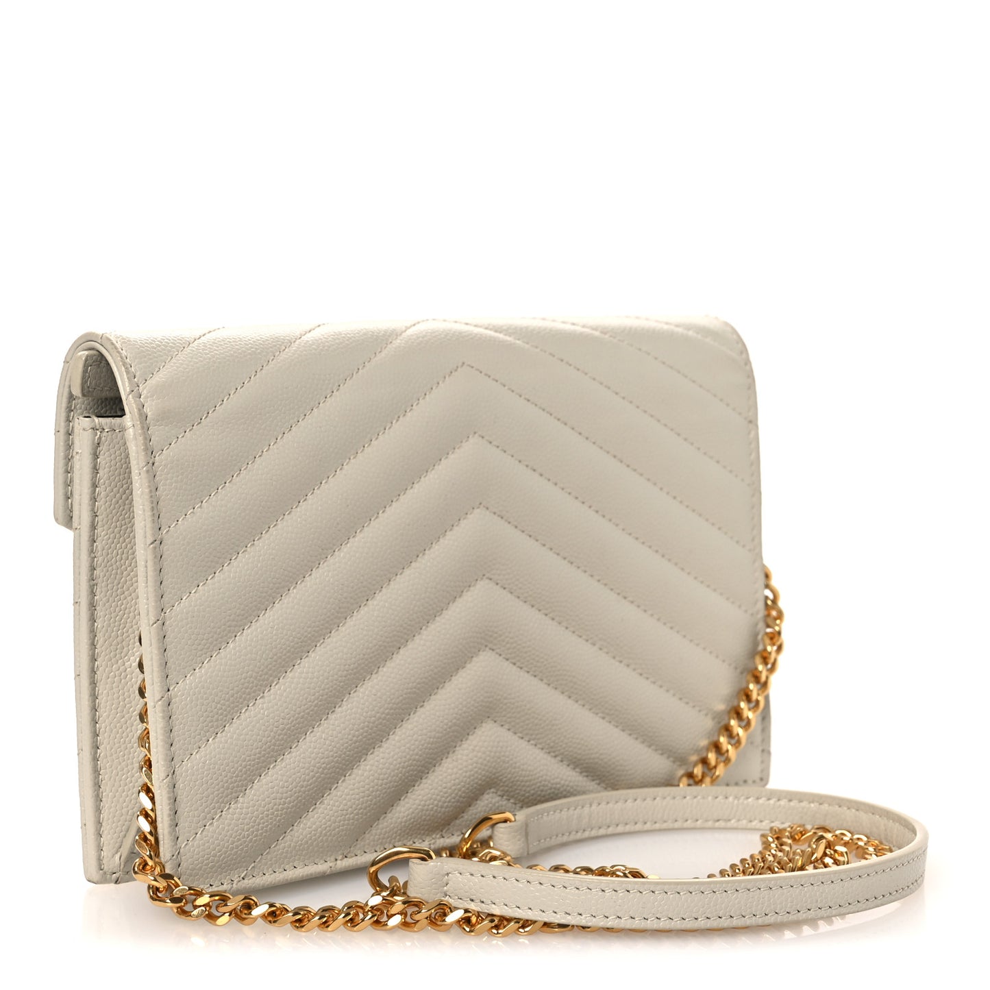 Grain De Poudre Matelasse Chevron Monogram Envelope Chain Wallet Blanc Vintage