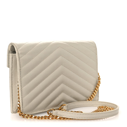 Saint Laurent Grain De Poudre Matelasse Chevron Monogram Envelope Chain Wallet Blanc Vintage 2 of 12