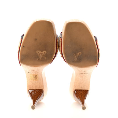 Louis Vuitton Denim Monogram Bow Mules Peep Toe Heels 37 6 of 8