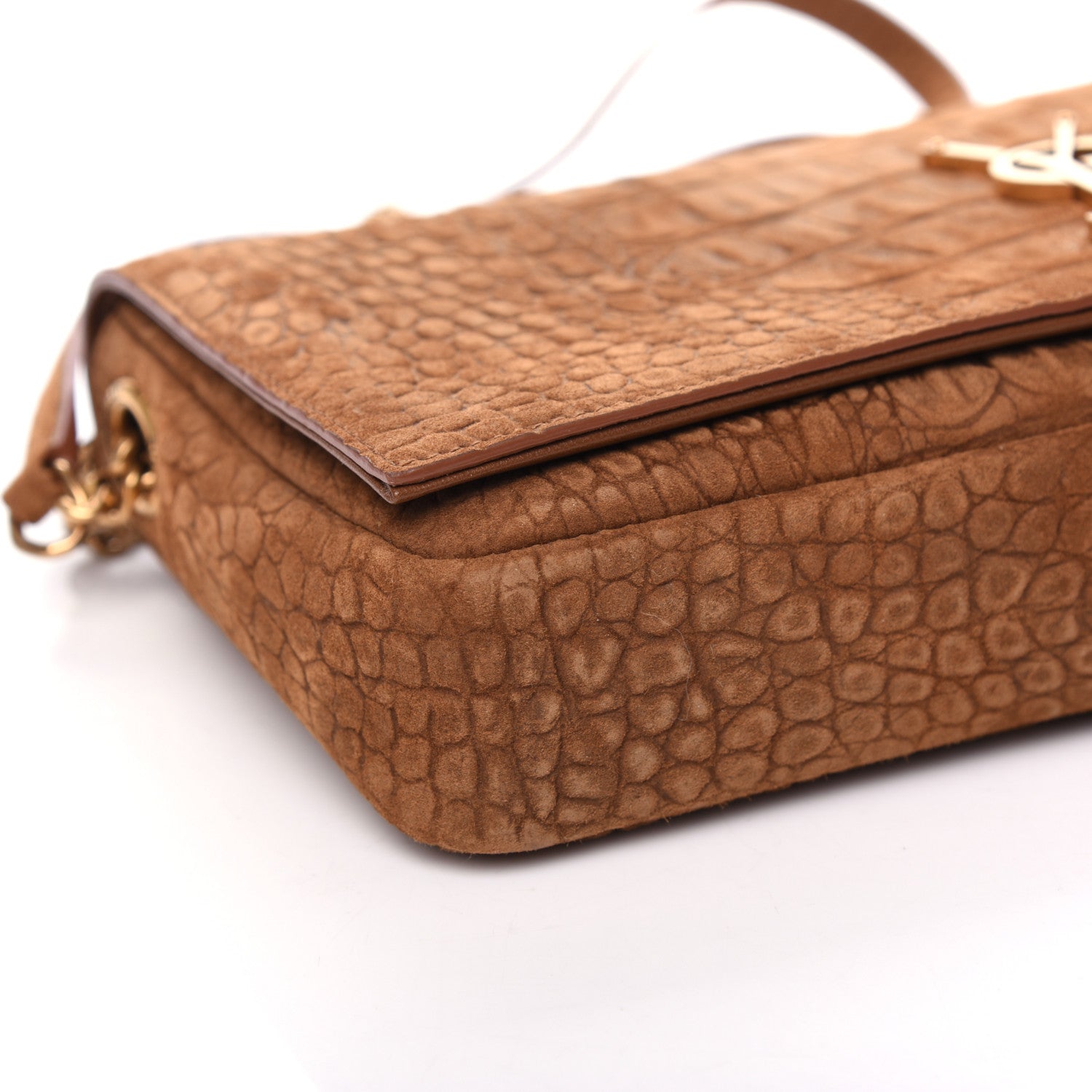 Saint Laurent Crocodile Embossed Suede Monogram Tassel Kate 99 Tan 8 of 9
