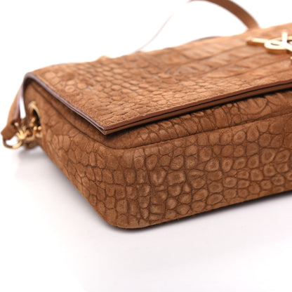 Saint Laurent Crocodile Embossed Suede Monogram Tassel Kate 99 Tan 8 of 9