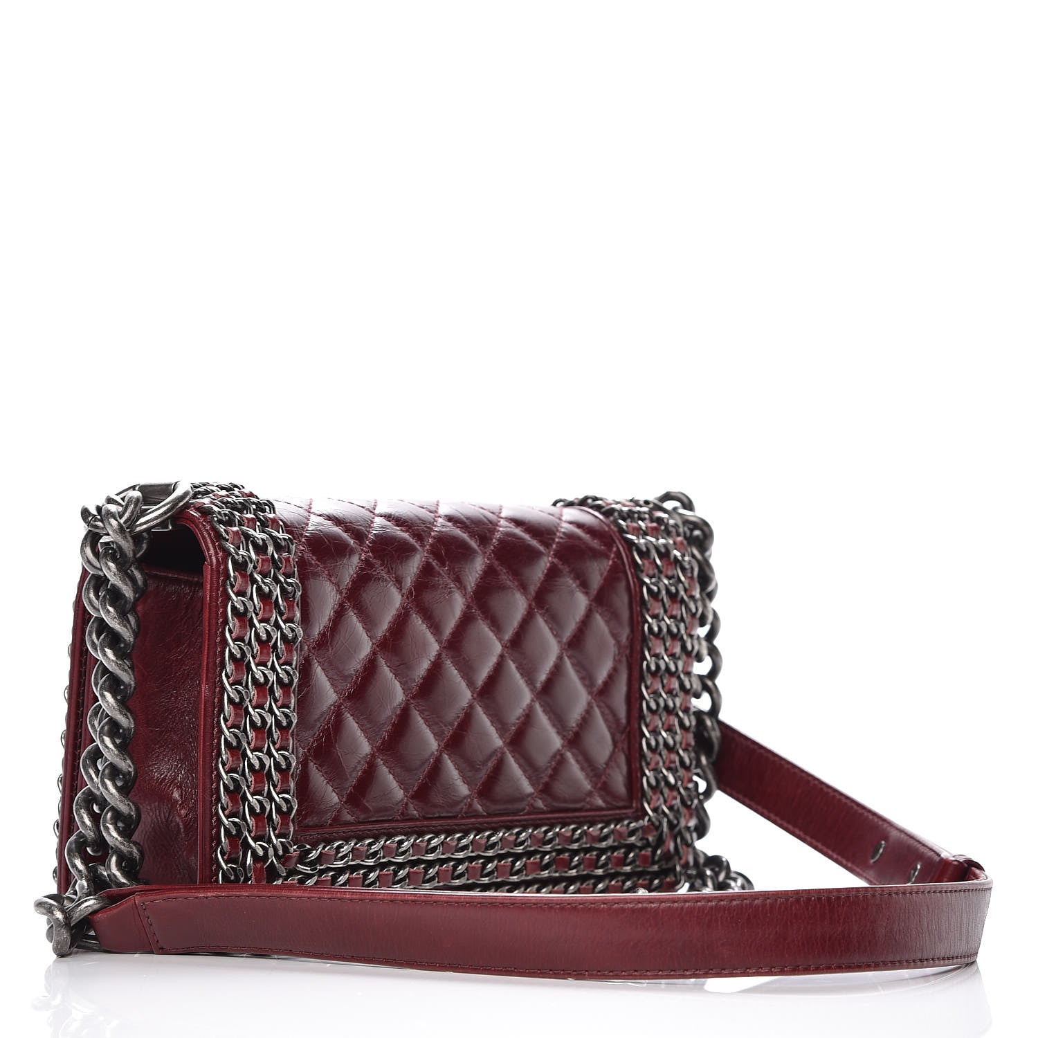 Chanel Glazed Calfskin Quilted Small Boy Chained Flap Burgundy 3 of 18