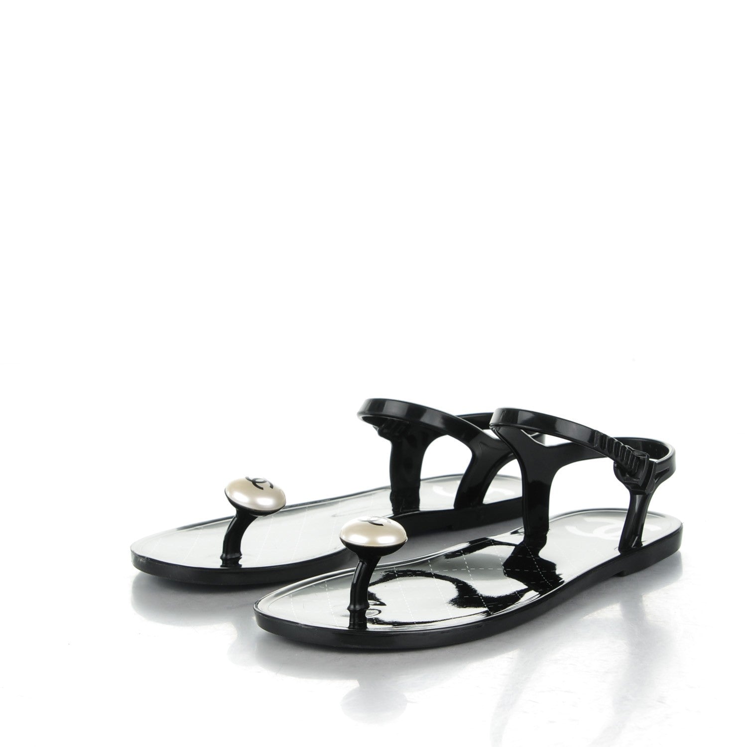 Chanel PVC CC Pearl Thong Sandals 37 Black 3 of 7
