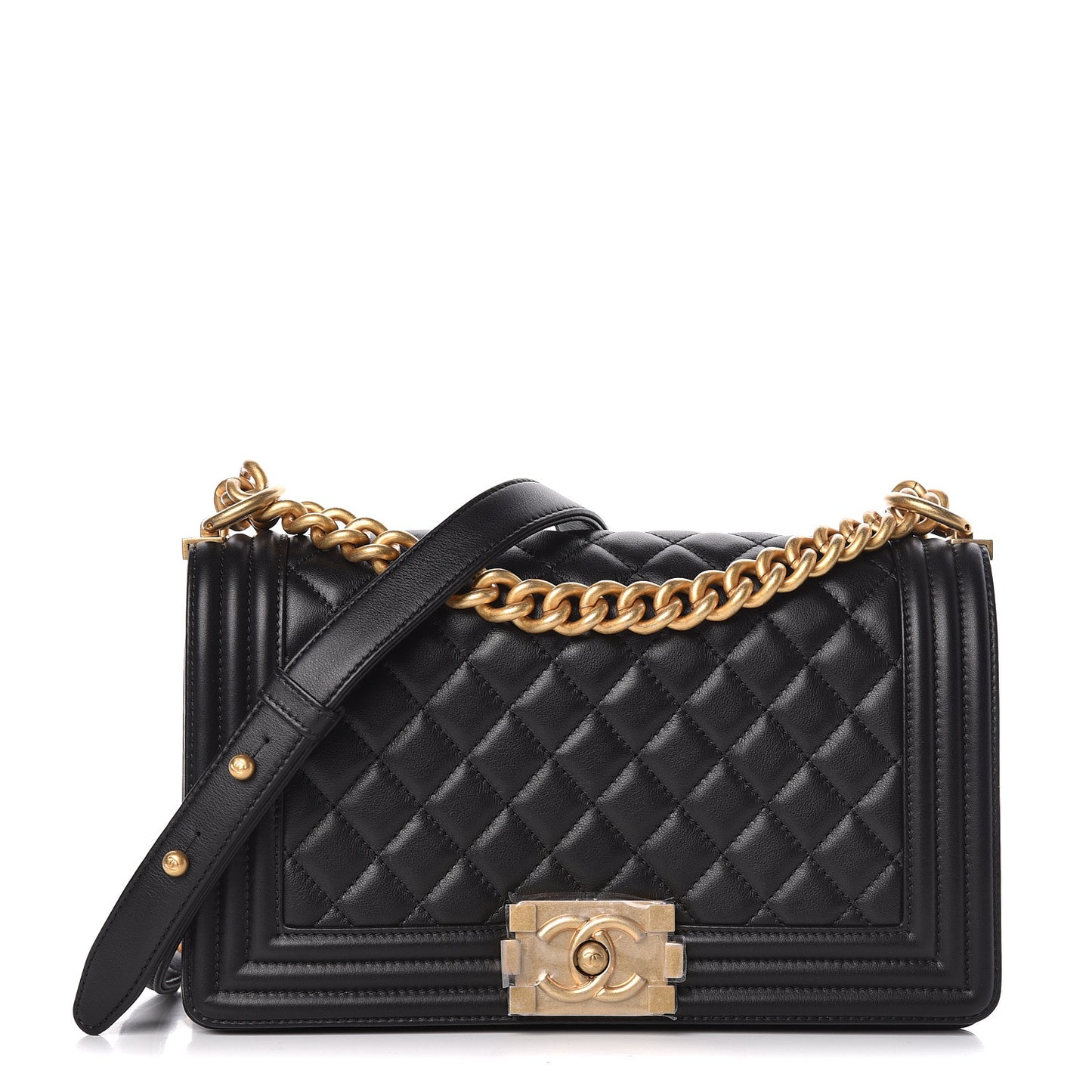 Calfskin Quilted Medium Boy Flap Black