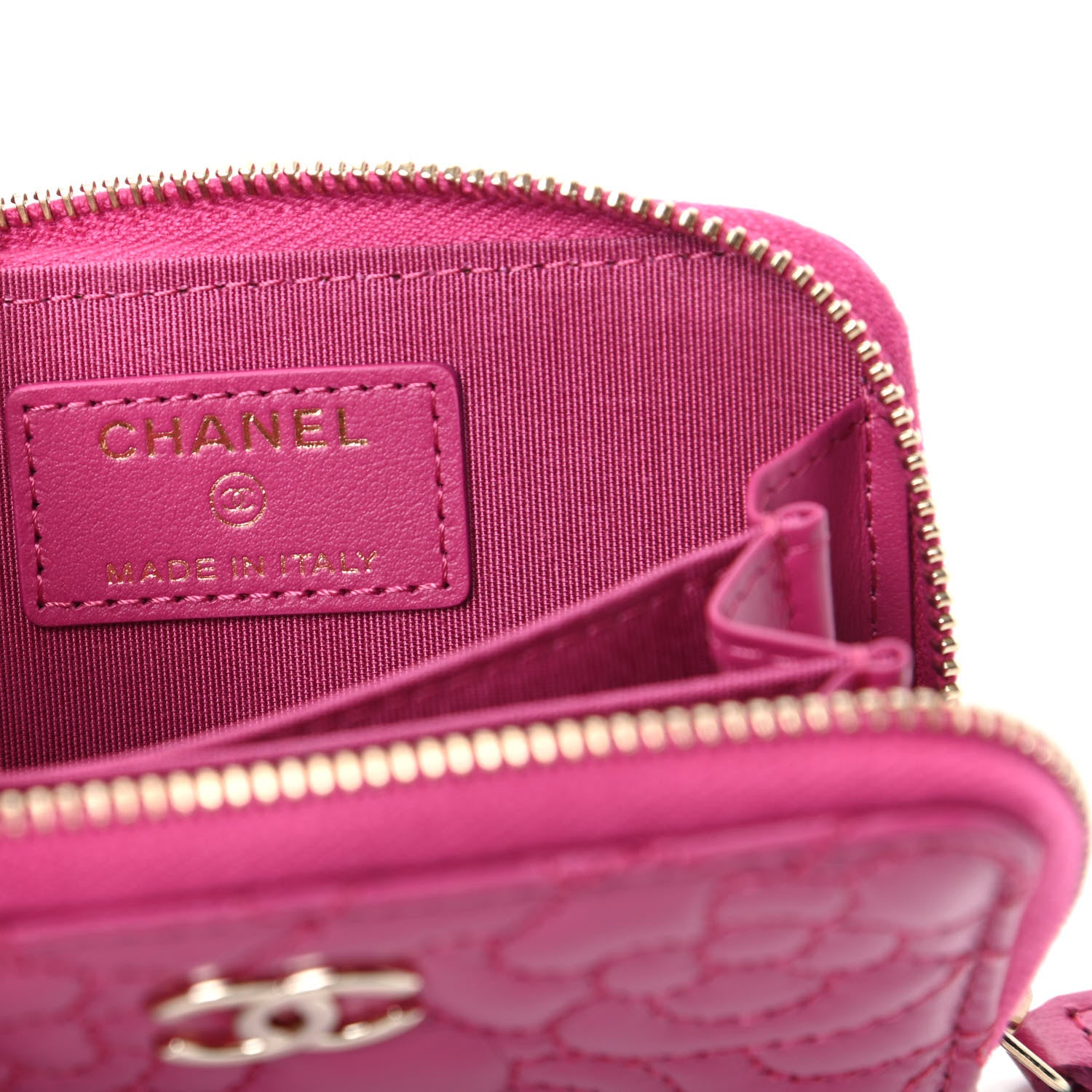 Chanel Lambskin Camellia Embossed Zip Coin Purse Fuchsia 6 of 7