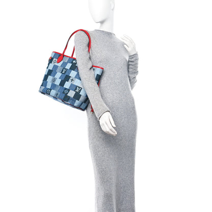 Louis Vuitton Denim Damier Monogram Patchwork Neverfull Blue Rouge 2 of 10