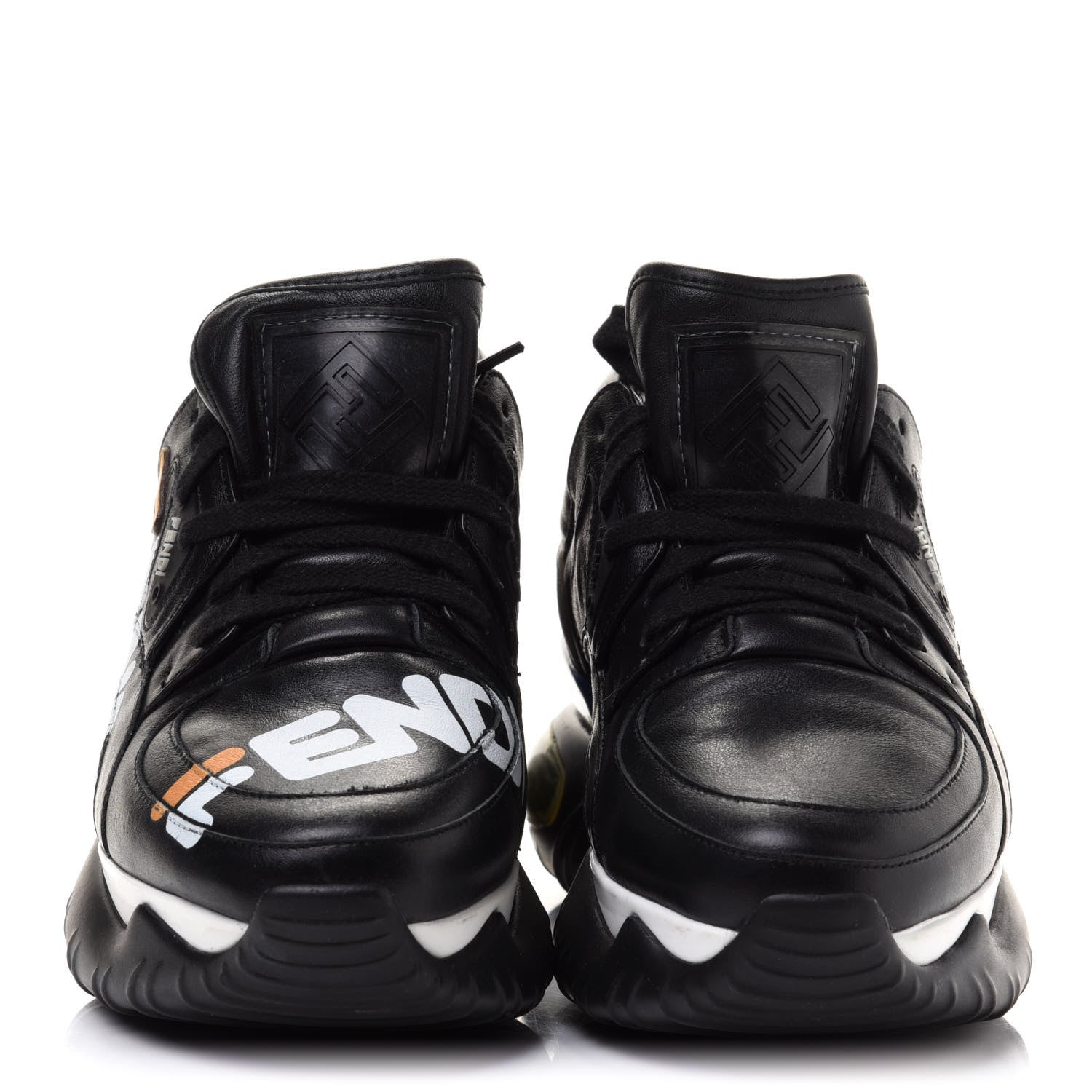 Fendi X FILA Vitello Mania Painted Womens Chunky Sneakers 36 Black Zucca Ice White 2 of 10