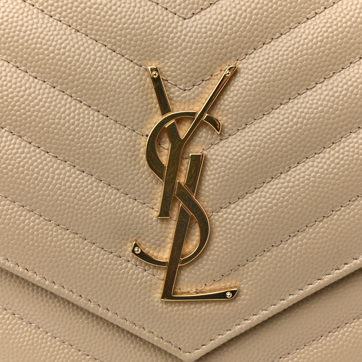 Saint Laurent Grain De Poudre Matelasse Chevron Monogram Chain Wallet Nude Powder 11 of 14