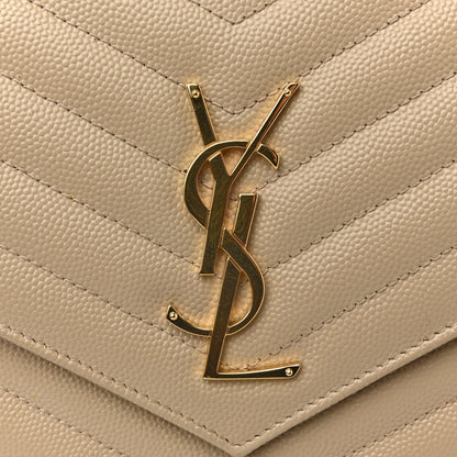 Saint Laurent Grain De Poudre Matelasse Chevron Monogram Chain Wallet Nude Powder 11 of 14