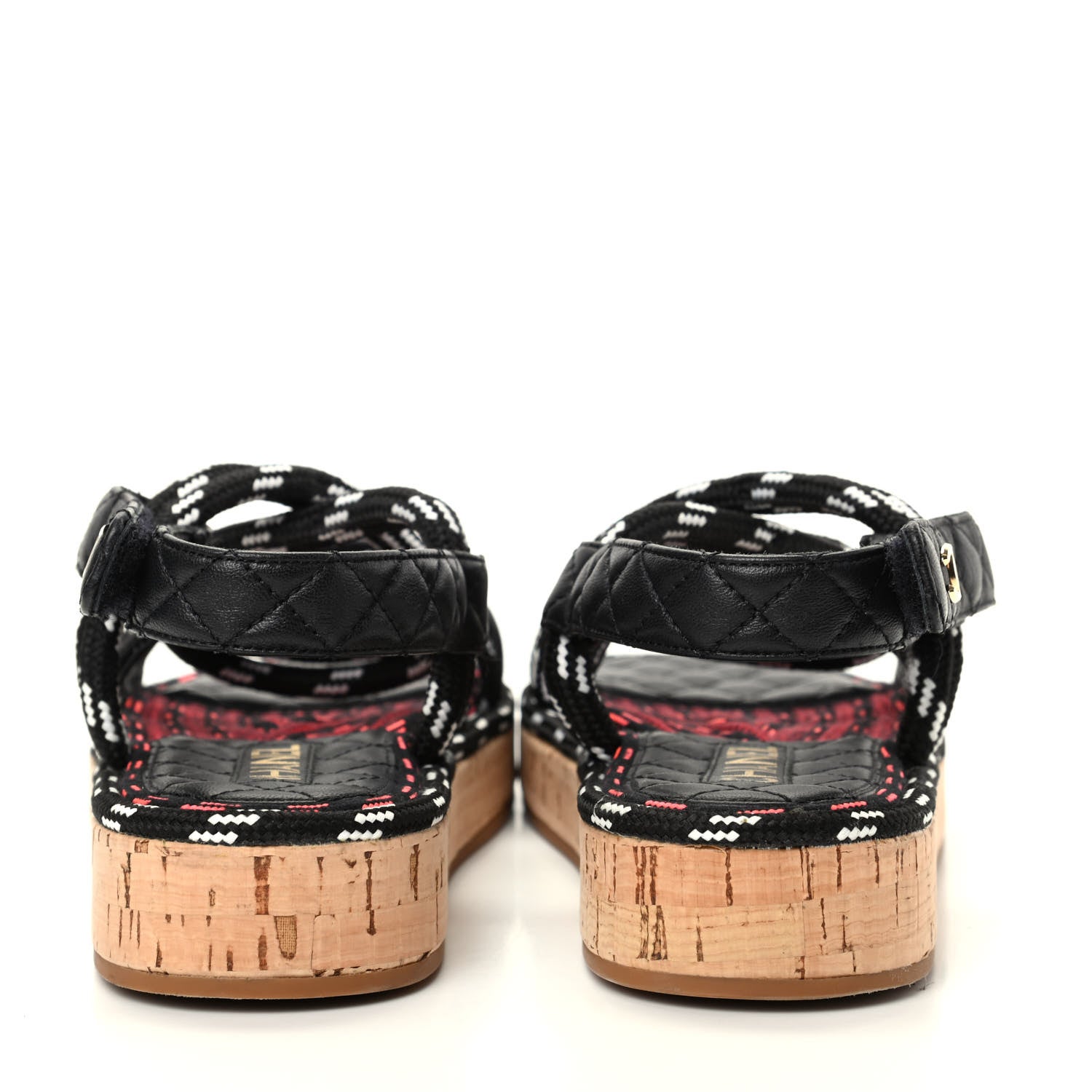 Chanel Cord Lambskin Quilted Logo Sandals 39 Black White 7 of 11