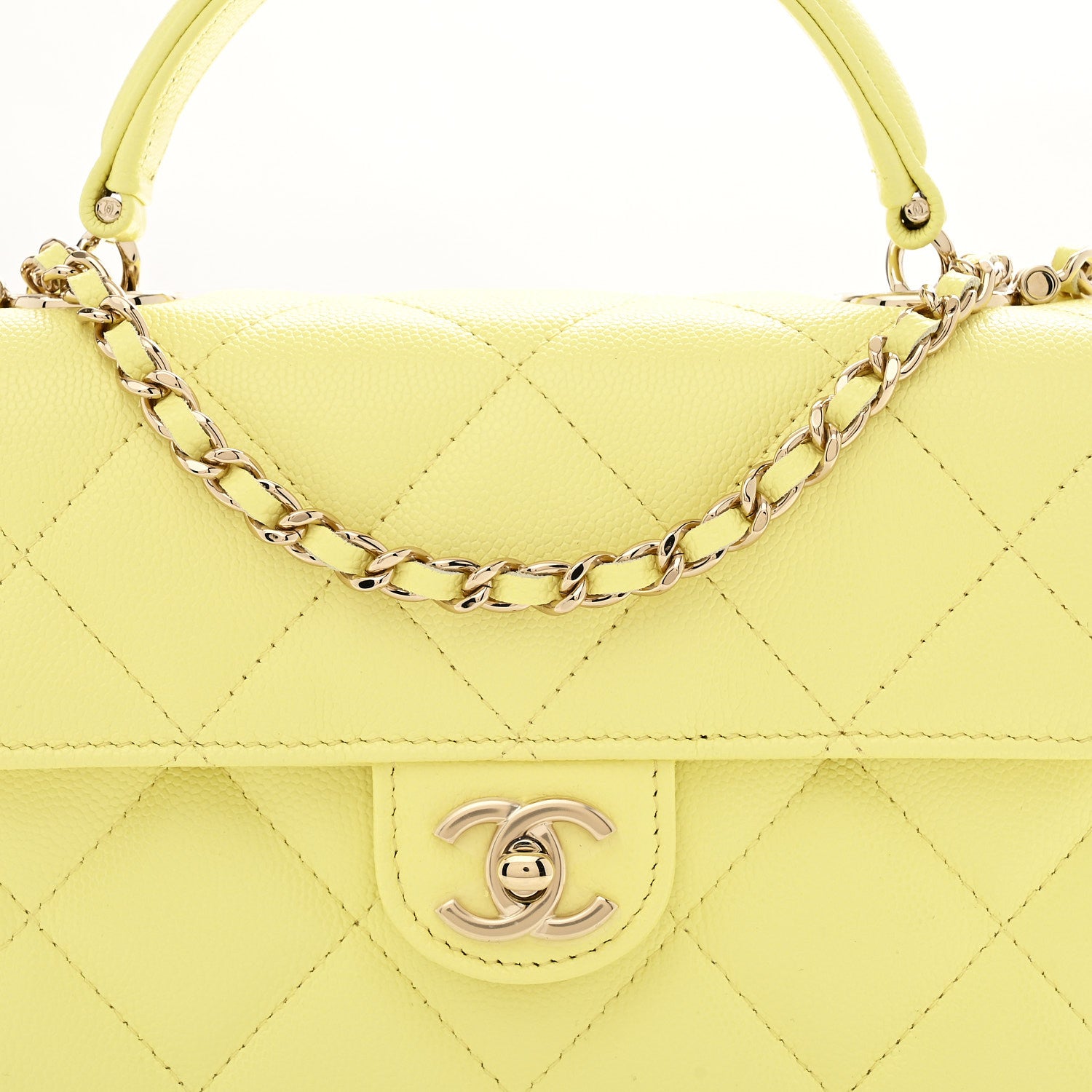Chanel Caviar Quilted Retro Mini Twist Top Handle Clutch Flap Light Yellow 8 of 11