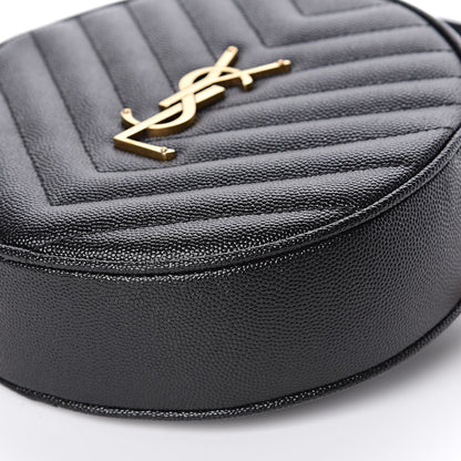 Saint Laurent Grain De Poudre Matelasse Chevron Quilted Round Vinyle Camera Bag Black 9 of 10