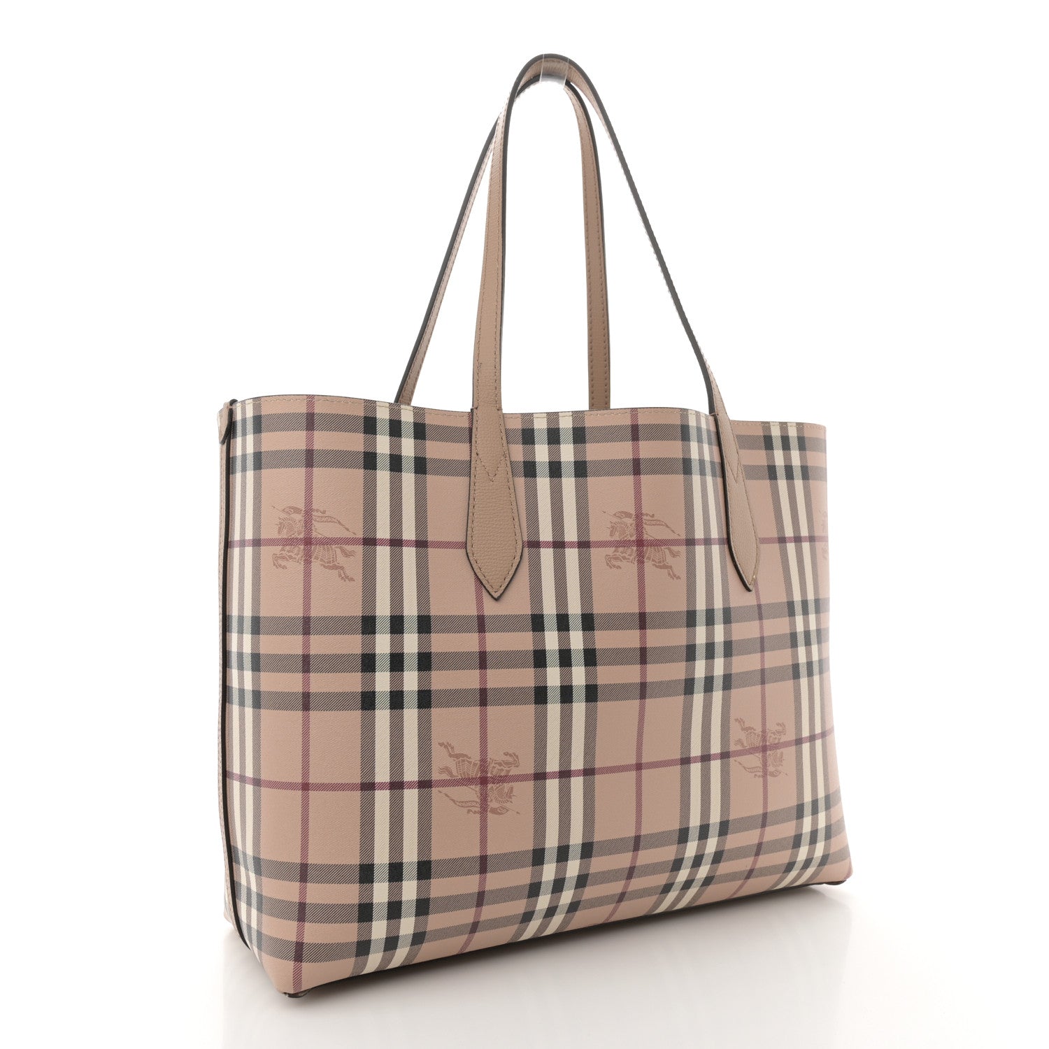 Burberry Grainy Calfskin Haymarket Check Medium Reversible Tote Camel 5 of 17