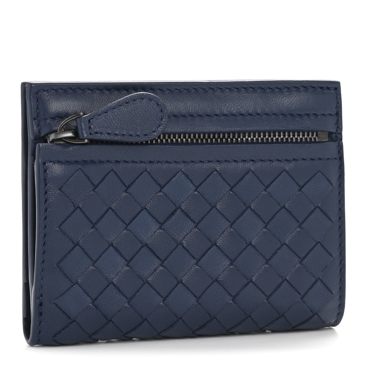 Nappa Intrecciato Bifold Zip Wallet Navy