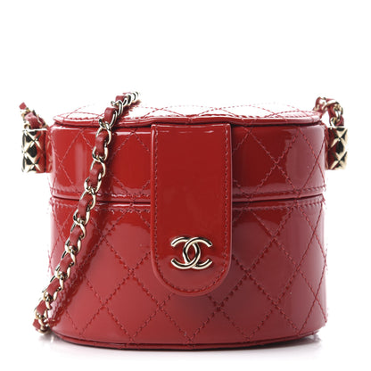 Chanel Patent Quilted Small Round Vanity With Chain Red 1 of 12