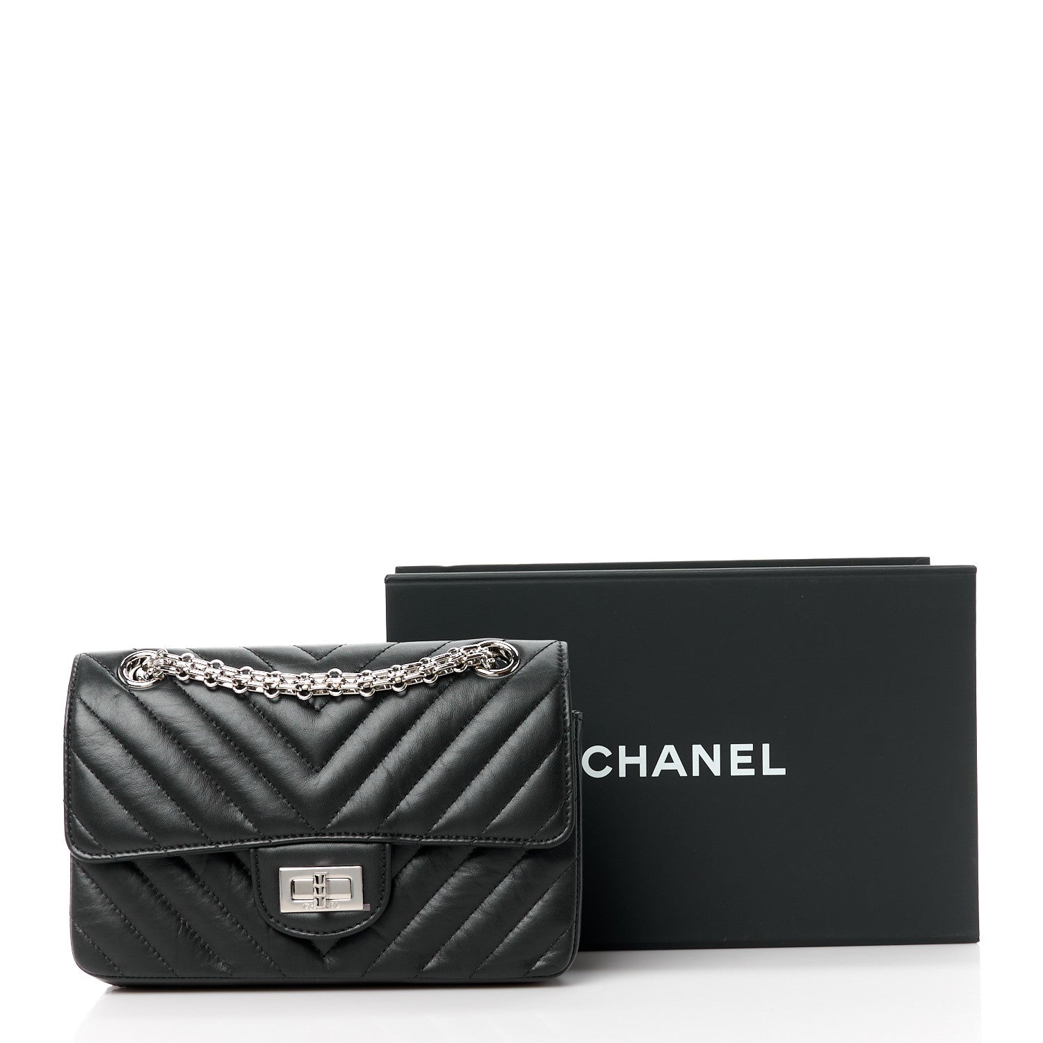 Chanel Aged Calfskin Chevron Quilted 2.55 Reissue Mini Flap Black 3 of 11