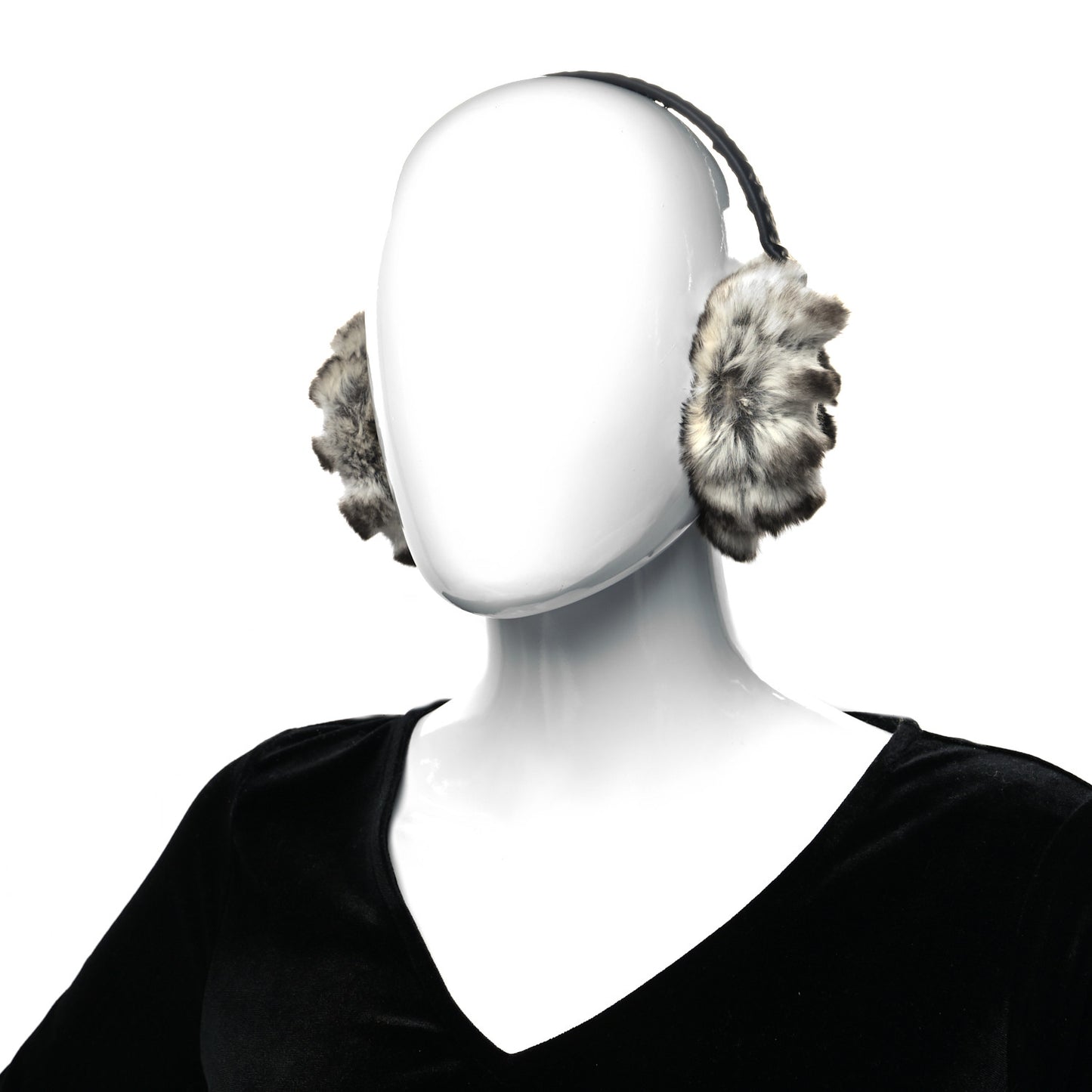 Chinchilla Fur CC Ear Muffs Beige Black