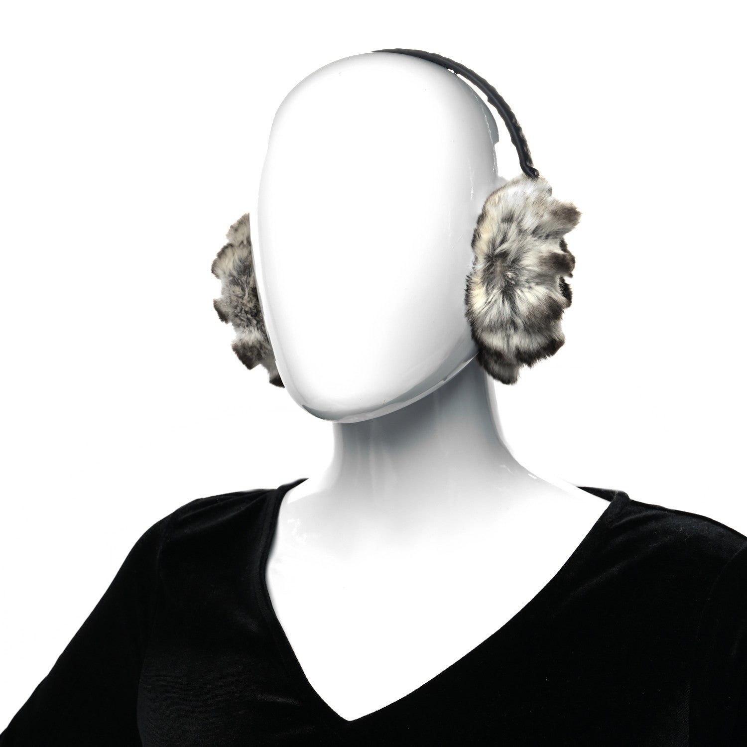 Chanel Chinchilla Fur CC Ear Muffs Beige Black 2 of 5
