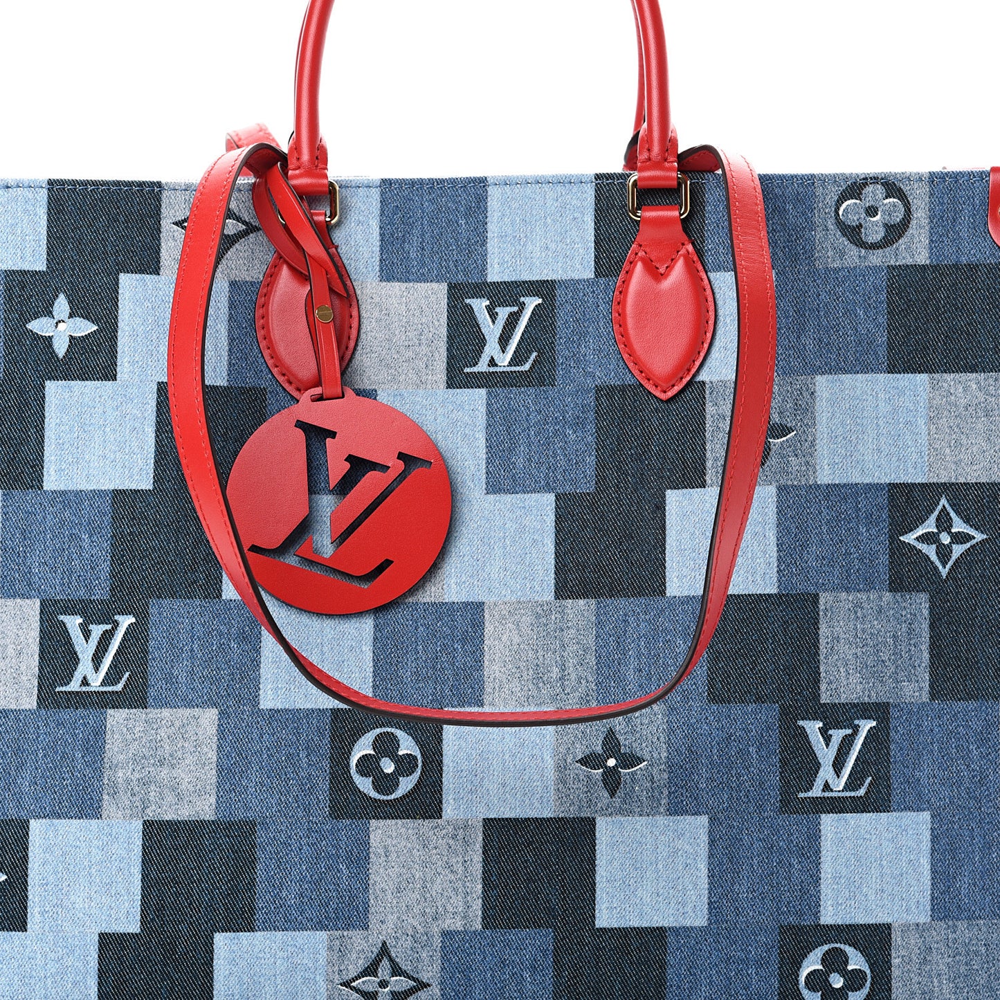 Denim Damier Monogram Onthego Blue Rouge