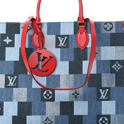 Louis Vuitton Denim Damier Monogram Onthego Blue Rouge 7 of 9