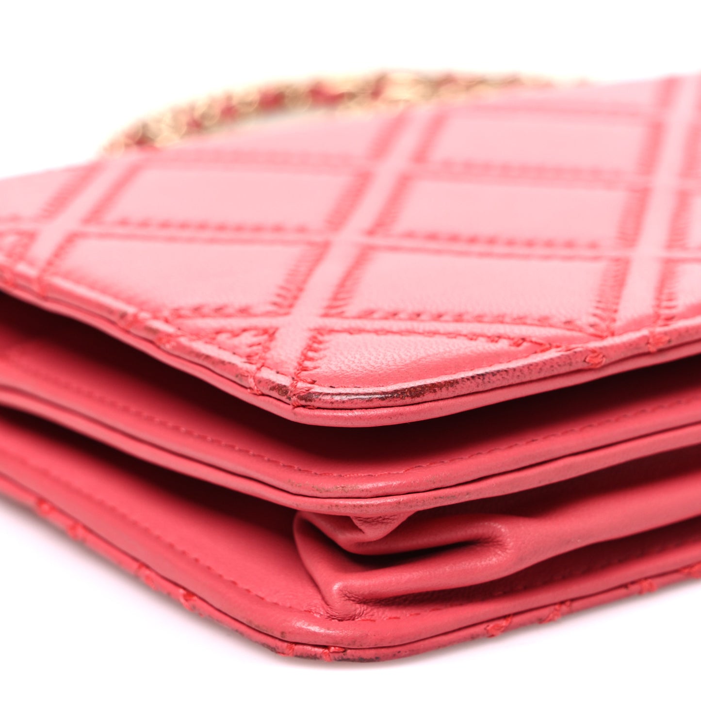 Lambskin Quilted Double Stitch Tassel Wallet On Chain WOC Pink