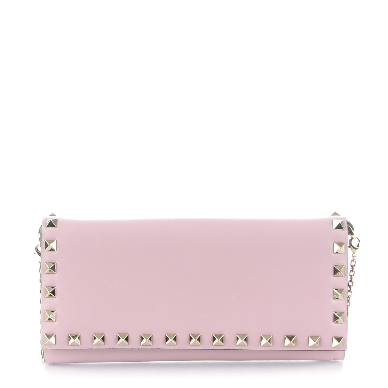 Valentino Garavani Calfskin Rockstud Flap Wallet on Chain Water Rose 1 of 8