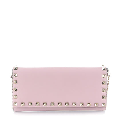 Valentino Garavani Calfskin Rockstud Flap Wallet on Chain Water Rose 1 of 8