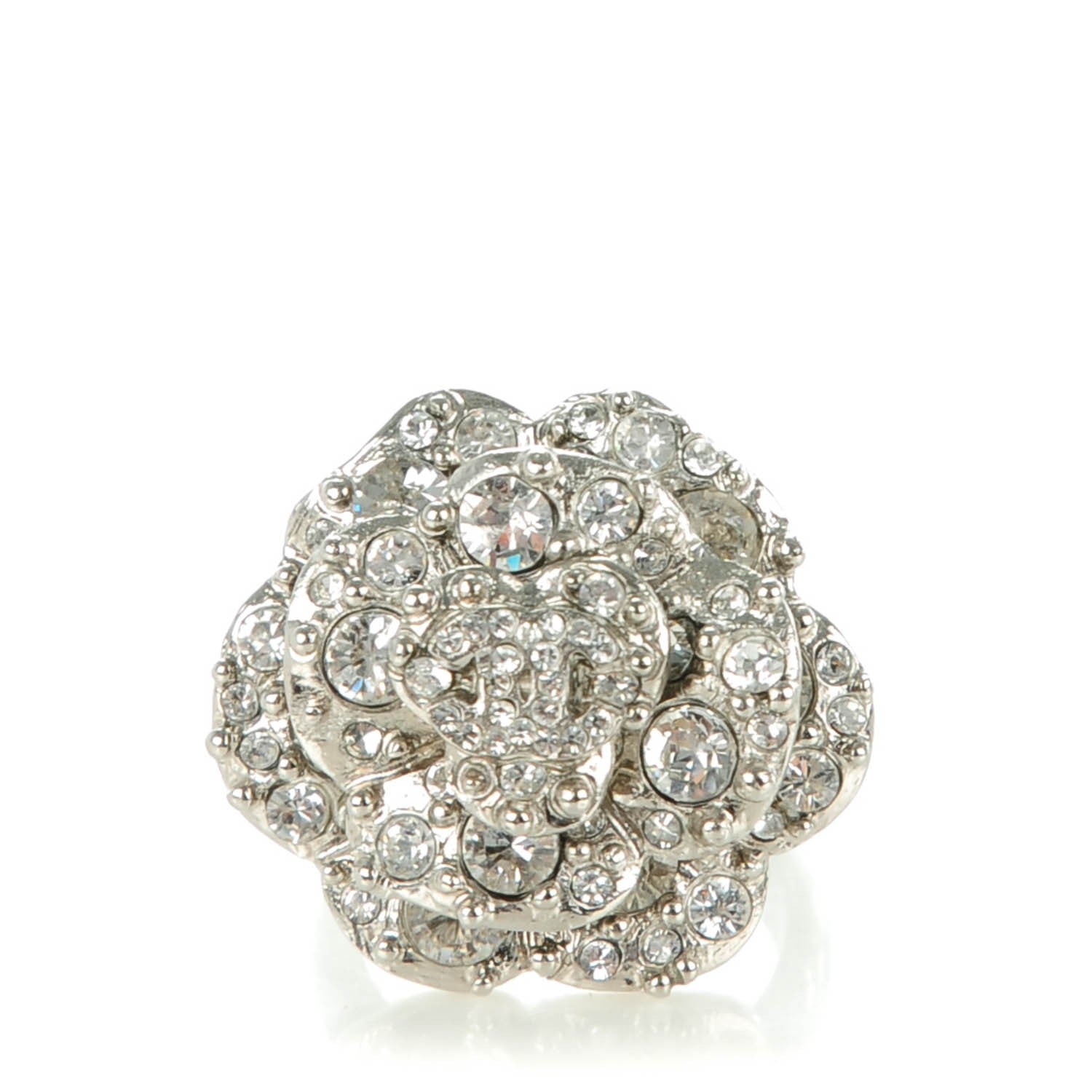 Chanel Swarovski Crystal Camellia Ring 6 Silver 1 of 5