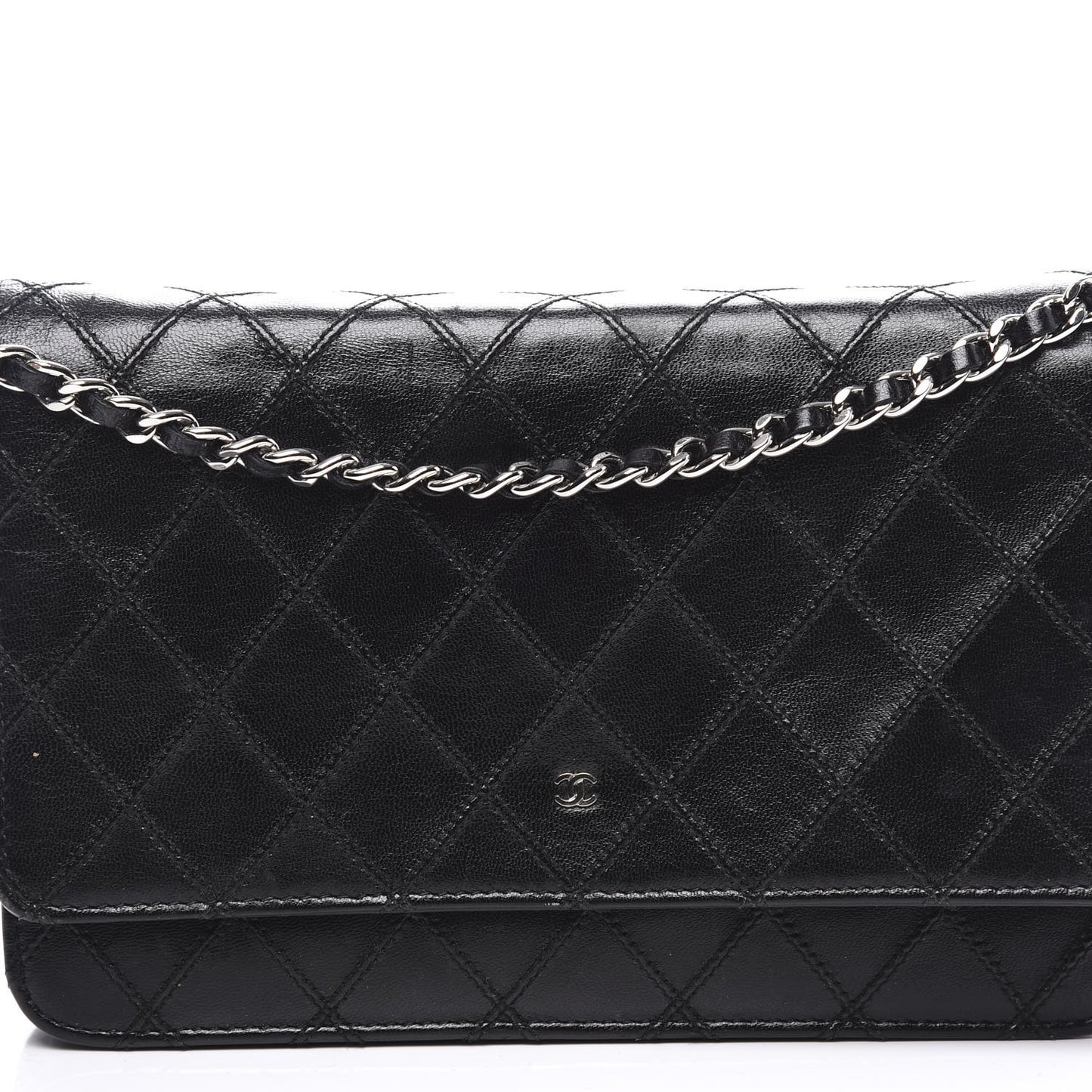 Lambskin Diamond Stitched Wallet On Chain WOC Black